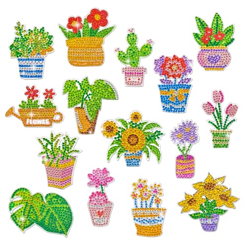 YMIFEEY 15 Stück Diamond Painting Aufkleber Blumen, Diamond-Painting Sticker mit Magnete, Diamant Painting Kinder Erwachsene Bastelset Kühlschrankmagnete für Whiteboard Magnettafel Scrapbooking von YMIFEEY
