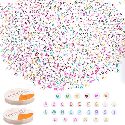 1400 Stück Perlen Buchstaben bunt Set – 50 pro Buchstabe, 1300 Buchstabenperlen, Acryl, Alphabet, Buchstaben, mit 100 Herzperlen, für DIY Schmuckherstellung, Armbänder, Halsketten, Ringe, Handwerk 1400 Stück Perlen Buchstaben bunt Set – 50 pro Buchstabe, 1300 Buchstabenperlen, Acryl, Alphabet, Buchstaben, mit 100 Herzperlen, für DIY Schmuckherstellung, Armbänder, Halsketten, Ringe, Handwerk von YMJD