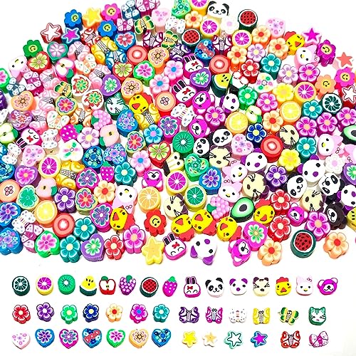 Flache Perlen für Schmuck, Perlen, Obst, Blume, Schmetterling, Tier, Auge, 200 Polymer-Ton-Perlen für Armband + 260 Buchstabenperlen + 100 herzförmige Perlen Flache Perlen für Schmuck, Perlen, Obst, Blume, Schmetterling, Tier, Auge, 200 Polymer-Ton-Perlen für Armband + 260 Buchstabenperlen + 100 herzförmige Perlen von YMJD
