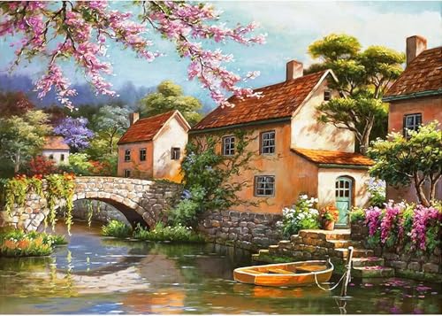 YMJD DIY-Set, Kreuzstich, Stickerei, bedruckt, 11 CT, DIY, Stickerei, Kreuzstich – Dorf, 40 x 50 cm von YMJD