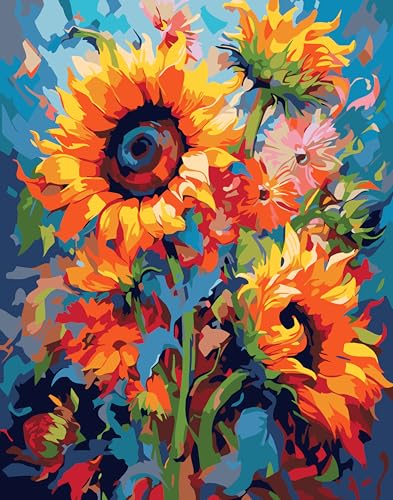 YMNLWZ Malen Nach Zahlen Erwachsene Handgemaltes Ölgemälde-Set Geschenk mit Pinsel und Acrylfarben Erwachsene für Home Decor Paint By Numbers adult, Ohne Rahmen 40X50cm (Sonnenblume) von YMNLWZ