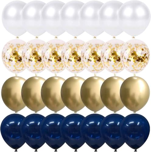 Luftballons Blau Gold Konfetti, 50 Stück 30 cm Weiß ballons für Geburtstags Baby duscht Abschlussfeier-Valentinstag Dekorationen von Thomtery