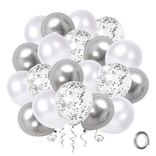 Luftballons Helium Silber Konfetti, 50 Stück 12 Zoll Silber Metallic Chrome Weiß Ballons Set mit Silber Band für Hochzeit Geburtstag Muttertag Baby Shower Valentinstag Dekorationen Luftballons Helium Silber Konfetti, 50 Stück 12 Zoll Silber Metallic Chrome Weiß Ballons Set mit Silber Band für Hochzeit Geburtstag Muttertag Baby Shower Valentinstag Dekorationen von YMSZ