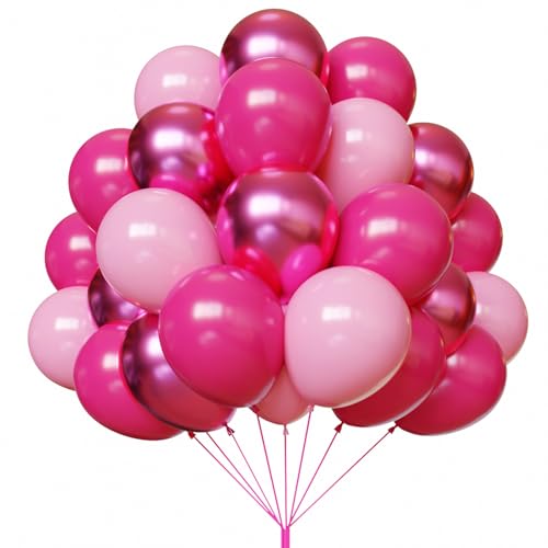 Rosa Luftballons, 67 Stück 12 Zoll Hot Pink Luftballons Metallic Chrom für Geburtstag, Babyparty, Hochzeit, Valentinstag und Prinzessin Party Dekoration Rosa Luftballons, 67 Stück 12 Zoll Hot Pink Luftballons Metallic Chrom für Geburtstag, Babyparty, Hochzeit, Valentinstag und Prinzessin Party Dekoration von YMSZ