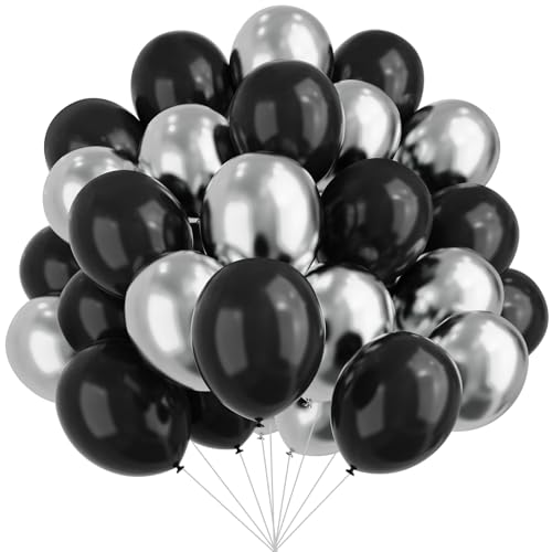 Schwarze und silberne Luftballons, 30,5 cm, metallisch, Chrom, Silber und Schwarz, für Geburtstag, Babyparty, Hochzeit und Verlobung, Party-Dekoration, 67 Stück von YMSZ