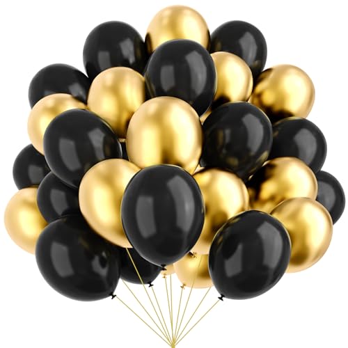 YMSZ Luftballons in Schwarz und Gold, 67 Stück, 30,5 cm, metallische Luftballons in Gold und Schwarz für Geburtstag, Ruhestand, Abschlussfeier, Silvester-Partydekorationen YMSZ Luftballons in Schwarz und Gold, 67 Stück, 30,5 cm, metallische Luftballons in Gold und Schwarz für Geburtstag, Ruhestand, Abschlussfeier, Silvester-Partydekorationen von YMSZ