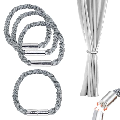 YMTWSRY 4 Stück Magnetische Vorhang Raffhalter Magnetisch, Montage Raffhalter für Vorhänge Vorhanghalter Vorhang Krawattenhalter für Haus & Büro Fenster Drapery (Silber Grau) von YMTWSRY