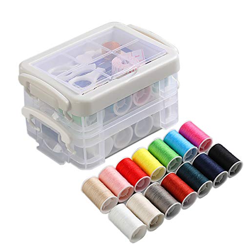 Nähset mit Kunststoffbox für Erwachsene,YMWALK tragbare Nähbox mit Nähzubehör Nadel- und Fadenset, 16-Farben-Faden, Nadeln, Schere, Maßband, Fingerhut zum Ausbessern von Kleidung (Weiß) von YMWALK