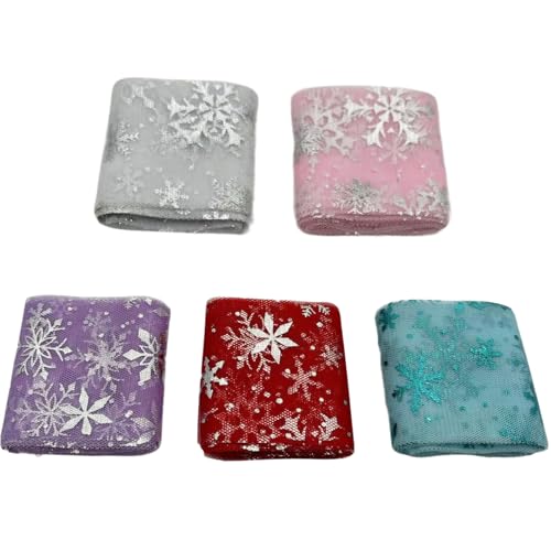 YMWALK Glitzer-Schneeflockenband, 6 cm x 4,5 m, Tüll mit Draht für Geschenkdekorationen, Bastelarbeiten, Tutu-Röcke und Weihnachtsfeiern, bunt, 5 Rollen YMWALK Glitzer-Schneeflockenband, 6 cm x 4,5 m, Tüll mit Draht für Geschenkdekorationen, Bastelarbeiten, Tutu-Röcke und Weihnachtsfeiern, bunt, 5 Rollen von YMWALK