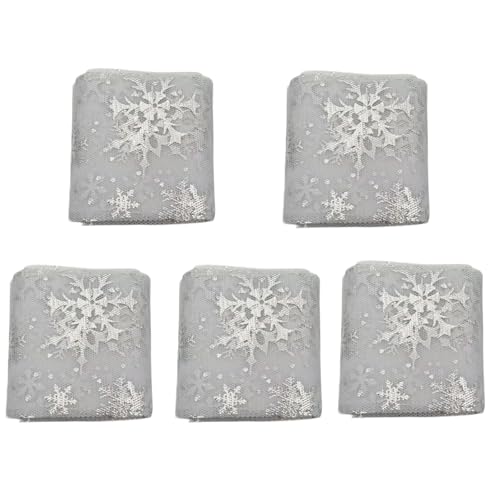 YMWALK Glitzerndes Schneeflockenband, 6 cm x 4,5 m, Tüll mit Draht für Geschenkdekorationen, Bastelarbeiten, Tutu-Röcke und Weihnachtsfeiern (weiß), 5 Rollen von YMWALK