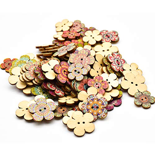 YMWALK Holzknöpfe Blumenform, 100 Stück Vintage Musterknöpfe Bastelknopf Handgefertigte bunt Bedruckte dekorative Knöpfe zum Nähen Stricken Kunsthandwerk DIY Dekoration (20 mm und 25 mm je 50 Stück) YMWALK Holzknöpfe Blumenform, 100 Stück Vintage Musterknöpfe Bastelknopf Handgefertigte bunt Bedruckte dekorative Knöpfe zum Nähen Stricken Kunsthandwerk DIY Dekoration (20 mm und 25 mm je 50 Stück) von YMWALK