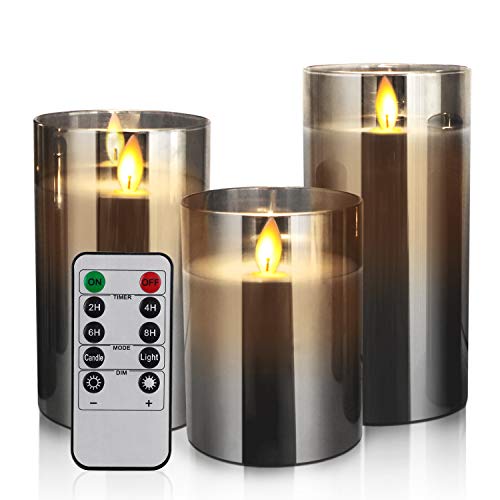 YMing LED Flammenlose Kerze mit Fernbedienung und Timer, 4in 5in 6in, 3er-Set batteriebetriebene mit beweglichen Wick Dancing Flames für Bad Deko, Deko Wohnzimmer, Tischdeko Wohnzimmer von YMing