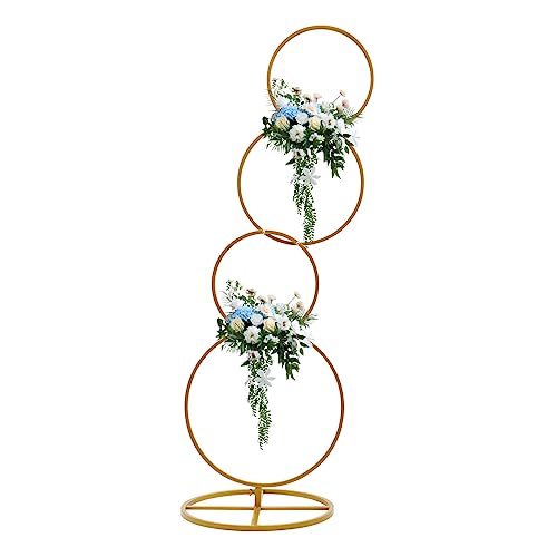 YNAADYH Kreis Bogen Stand, Ballon Bogen Rahmen, Runde Bogen Stand Kreis Kreis Hochzeit Bogen Stand, 5ft 4 Tier Gold Metall Blume Foto Ballon Stand Hintergrund (Rund und Rekt) von YNAADYH