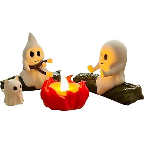 Weiße Geister-Lagerfeuer-Deko | Marshmallows rösten | Halloween- und Herbst-Tierfiguren für den Schreibtisch von YNGWVHKET