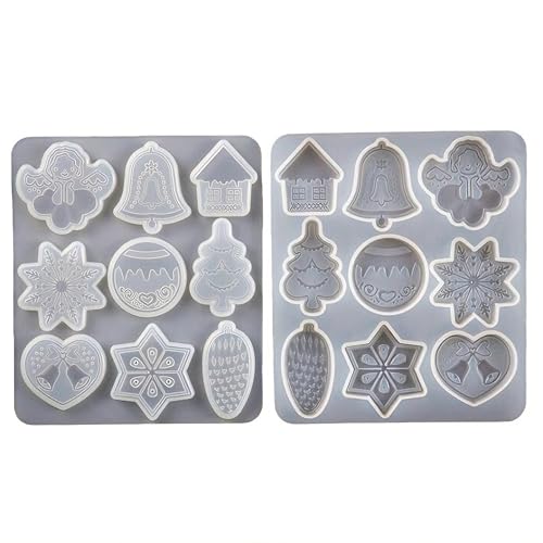 Weihnachts-Harzformen für DIY-Epoxidharz, 11,9 x 13 cm, Silikonform, Weihnachtsbaum, Schneeflocke, Rentier, Schlüsselanhänger, weiche Süßigkeiten, Seifenherstellung, Bastelkunst von YNHIAG
