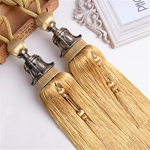 YNIYUJKL 2Pcs Vorhang Quaste Fringe Raffhalter Riemen hängen Gürtel Ball Vorhang Zubehör Pinsel Binden Schnalle Vorhang Halter,Gold Yellow von YNIYUJKL