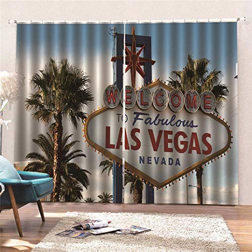YNKNIT Vorhänge Blickdicht Thermovorhang Schallschutz Verdunkelungsvorhang Vorhänge Las Vegas mit Haken 2er Set für Kinderzimmer Wohnzimmer Schlafzimmer Küche,170x200cm (B x H) von YNKNIT