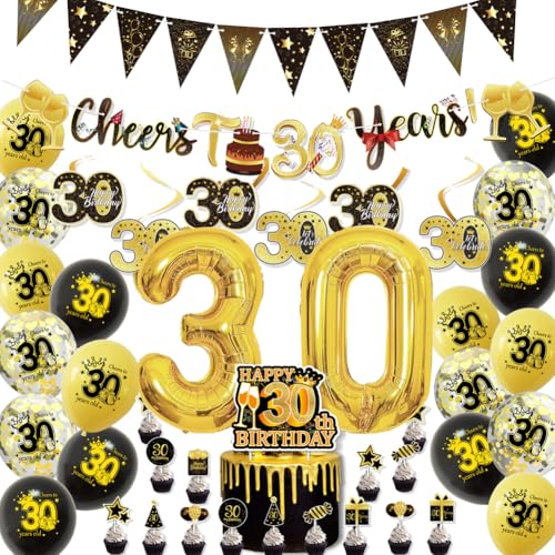 54 Stück Schwarz Gold 30. Geburtstag Deko Luftballons - Cheers to 30 Years Girlande Banner Folienballon Zahl 30 Konfetti Luftballons die Kuchensteckkarte für 30Geburtstag Männer Deko Frauen Dekoration 54 Stück Schwarz Gold 30. Geburtstag Deko Luftballons - Cheers to 30 Years Girlande Banner Folienballon Zahl 30 Konfetti Luftballons die Kuchensteckkarte für 30Geburtstag Männer Deko Frauen Dekoration von YNNHUDEEP