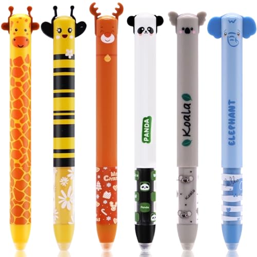 YNOUYRS Kugelschreiber 2 Farben, 6 Tier-Muster, blaue und rote Tinte, Stift mit zwei Farben in einem Ergonomischer Stift für Schule, Büro Korrekturen Ideal als Geschenk (6 Tier-Zwei-Farben-Stifte) von YNOUYRS