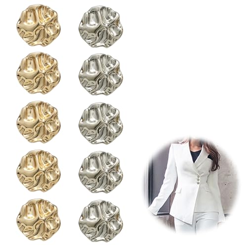 10 Stücke Knopf Metall, Gold Buttons, Legierungsknöpfe, Knöpfe für Damenpullover und Mäntel für Anzüge Kleider Blusen Bastel DIY von YNR