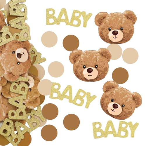 100 Stück Teddybär-Konfetti-Dekorationen, goldfarbene Glitzer-Buchstaben und braune Punkte, Tisch-Konfetti, Tischstreudekoration für Babyparty, Geschlecht, Geburt, Party 100 Stück Teddybär-Konfetti-Dekorationen, goldfarbene Glitzer-Buchstaben und braune Punkte, Tisch-Konfetti, Tischstreudekoration für Babyparty, Geschlecht, Geburt, Party von YNR