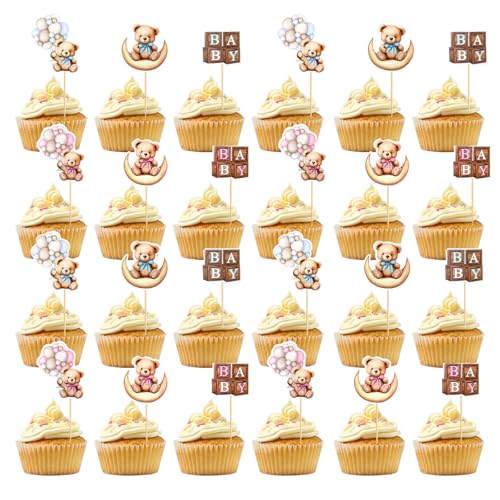 24 Stück blau-rosa Bären-Kuchenaufsätze, Bären-Kucheneinsatz, Bären-Cupcake-Topper für Geschlechtsoffenbarung, Babyparty-Dekorationen, Kindergeburtstag, Party, Cupcake-Dekorationen 24 Stück blau-rosa Bären-Kuchenaufsätze, Bären-Kucheneinsatz, Bären-Cupcake-Topper für Geschlechtsoffenbarung, Babyparty-Dekorationen, Kindergeburtstag, Party, Cupcake-Dekorationen von YNR