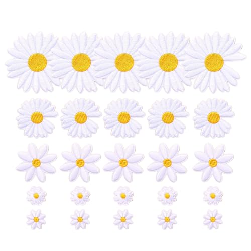 30 Stück Gänseblümchen-Aufnäher, 3 Stile, Gänseblümchen-Applikation, bestickte Blumen-Applikation, 5 Größen, Blumenaufnäher, zum Aufnähen von Kleidung, Taschen, Schuhen, Hüten, Jacken, Jeans, T-Shirts von YNR