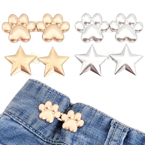 4 Paar Taillenspanner in Stern- und Katzenkrallenform, kein Nähen von Hosen, Clips, verstellbare Jeansknöpfe, Hosen-Taillenspanner für Hosen für lose Jeans, Röcke, Pullover von YNR