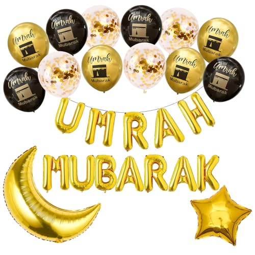 Umrah Mubarak Party-Dekorationsset, goldene Buchstabenballons, Banner, bedruckte Konfetti-Folienballons für Zuhause, Party-Dekorationen, Ramadan, muslimische Eid Umrah Mubarak, Schwarz, Gold, Weiß und Umrah Mubarak Party-Dekorationsset, goldene Buchstabenballons, Banner, bedruckte Konfetti-Folienballons für Zuhause, Party-Dekorationen, Ramadan, muslimische Eid Umrah Mubarak, Schwarz, Gold, Weiß und von YNR