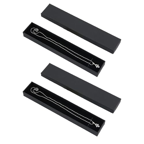 YNR 2 Stück schwarze lange Halsketten-Box, Schmuckkästchen, Geschenk, Armbänder, Anhänger, Display-Boxen für Muttertag, Weihnachten, Erntedankfest, Hochzeit, Geburtstag (21 x 4 x 2 cm) von YNR