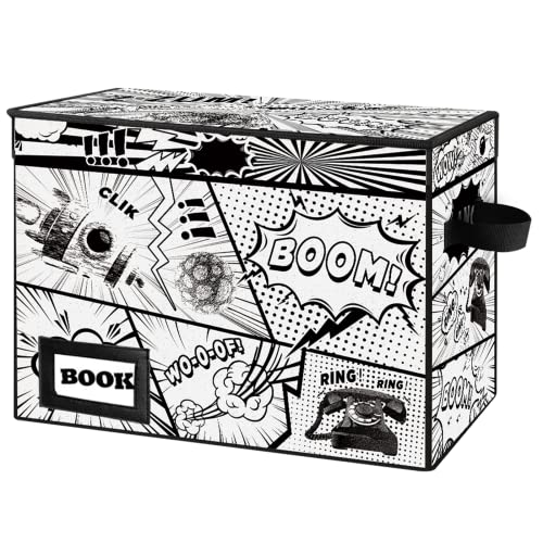 YNSZAS Comic-Buch-Aufbewahrung, Comic-Buchbox, 40,1 x 19,8 x 30 cm, faltbare Comic-Kurzbox, für 160–180 Comic-Bücher, robuster Comic-Bücher-Mülleimer, Behälter, Regal (Cartoon-Rakete) von YNSZAS