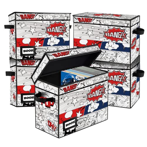 YNSZAS Comicbuch-Aufbewahrungsbox, 40,1 x 19,8 x 30 cm, zusammenklappbar, für 160–180 Comic-Bücher, kurze Box, Behälterhalter, Regal (Cartoon-Uhr), 5 Stück von YNSZAS