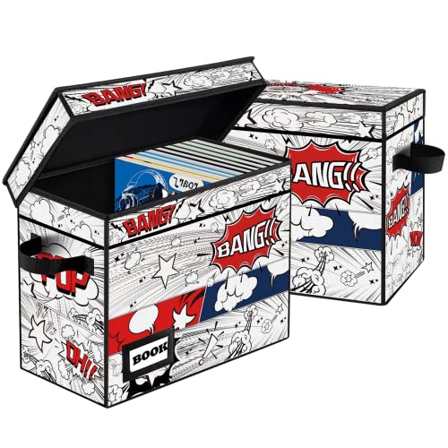 YNSZAS Comicbuch-Aufbewahrung und Organizer, 40,1 x 19,8 x 30 cm, Zusammenklappbare Kurzbox für 160-180 Bücher, Müllbehälter-Halter, Regal (Cartoon-Uhr) von YNSZAS