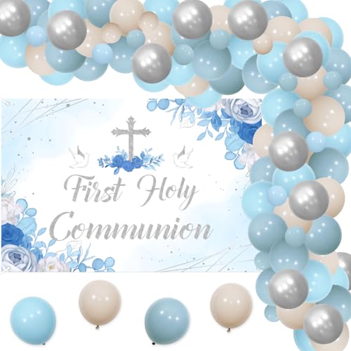 Erstkommunions-Dekorationen für Jungen und Mädchen, blauer Hintergrund für die Erstkommunion, Ballon-Girlande, perfekt für christliche Erstkommunion, Taufe, Taufe, Party-Dekoration. von YO PERREO SOLA