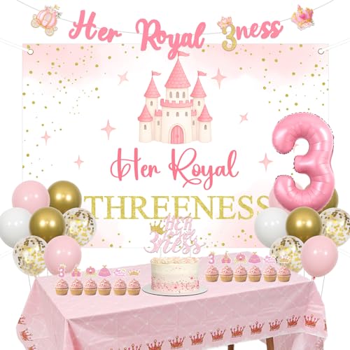 Her Royal Threeness Geburtstagsparty-Dekoration, Mädchen, Prinzessinnen-Thema, 3. Geburtstag, Banner, Luftballons, Bogen-Set, Rotgold, Cupcake-Topper und 3 Folienballons für Prinzessin, 3 Jahre altes Her Royal Threeness Geburtstagsparty-Dekoration, Mädchen, Prinzessinnen-Thema, 3. Geburtstag, Banner, Luftballons, Bogen-Set, Rotgold, Cupcake-Topper und 3 Folienballons für Prinzessin, 3 Jahre altes von YO PERREO SOLA