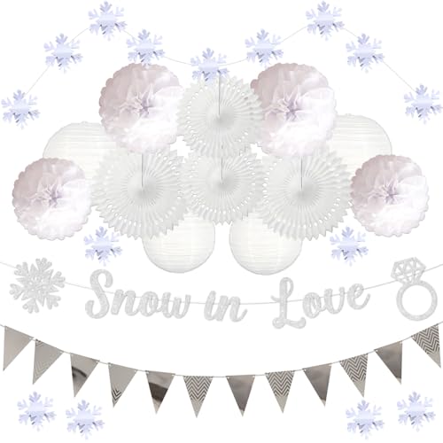 Snow in Love Decorations Bridal Shower Paper Flower Balls Set, Snow in Love Banner Winter Snowflake Garland Streamers, Paper Lanterns Pom Poms for Winter Bachelorette Wedding Engagement Party Supplies von YO PERREO SOLA