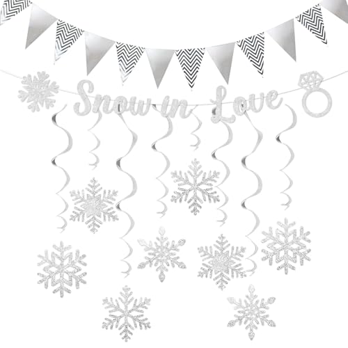 Winter Silber Schnee in Liebe Banner & Spirale Hängende Karte Set Glitzer Papier Dekorationen mit Schneeflocke Spirale Ornamente für Winter Hochzeit Brautdusche Engagement Party Supplies von YO PERREO SOLA