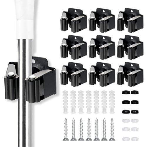 YOCOLE 9 Stück Gerätehalter Set, Besenhalterung Wand Gartengerätehalter Besenhalter, Wandhalterung für Besen Gartengeräte Schaufel Wischmopp, Stahl Werkzeughalter Zuhaus Garten Garage, Schwarz von YOCOLE