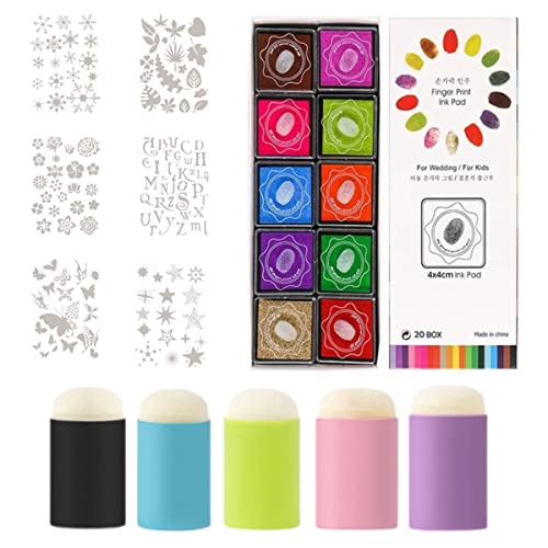 YODAOLI DIY Sponge Finger Painting kit, DIY Crafts Inking Staining Painting Tool, 5PCS DIY Finger Sponge Daubers with 20 Color Painting Ink Pad & 4 Stencil Templates for Kids Painting (5Pcs) von YODAOLI