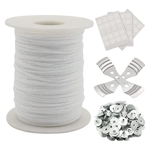 Kerzendochte, 61m Kerzen Dochten mit 2 Metallhalterung 100 Eisenbleche und 60 Double Sided Dots Wick Stickers, Naturkerzendocht für DIY Kerzenherstellung Kerzendochte, 61m Kerzen Dochten mit 2 Metallhalterung 100 Eisenbleche und 60 Double Sided Dots Wick Stickers, Naturkerzendocht für DIY Kerzenherstellung von YODOOLTLY