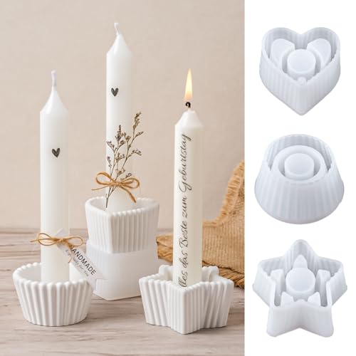 YODOYO Silikonform Kerzenhalter, 3 Stück Silikonformen Gießformen Kerzenhalter, Pentagramm, Runder, Herzform Stabkerzenhalter Kerzenformen für Beton, Gips, Kerzen Silikonformen, DIY Weihnachtsdeko YODOYO Silikonform Kerzenhalter, 3 Stück Silikonformen Gießformen Kerzenhalter, Pentagramm, Runder, Herzform Stabkerzenhalter Kerzenformen für Beton, Gips, Kerzen Silikonformen, DIY Weihnachtsdeko von YODOYO