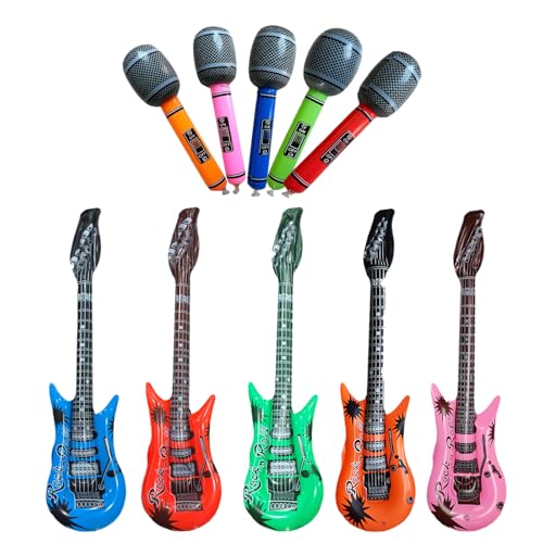 YOFANUP Aufblasbare Instrumente Set, Eurovision Party Dekorationen, Eurovision 2025 Requisiten, aufblasbares Musikinstrument, aufblasbares Gitarrenmikrofon für Musik-Party-Dekorationen (kleine Größe) von YOFANUP
