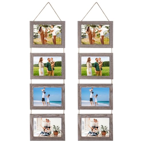 Bilderrahmen aus Holz, rustikales Wandbild, mit Juteseil, Acrylplatte, 4 Fotos, Collagenrahmen für Wohnzimmer, Schlafzimmer, Büro, Treppendekoration, 2 Stück Bilderrahmen aus Holz, rustikales Wandbild, mit Juteseil, Acrylplatte, 4 Fotos, Collagenrahmen für Wohnzimmer, Schlafzimmer, Büro, Treppendekoration, 2 Stück von YOFAPA