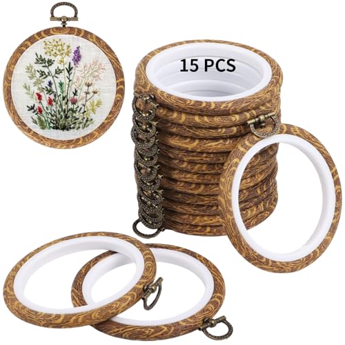 Runde Stickrahmen, 15 Stück, 9,9 cm, Stickrahmen, Kreis-Gummiringe, Stickerei-Kreuzstich-Rahmen-Kits für Handwerk, Nähen, DIY, hängende Geschenke Runde Stickrahmen, 15 Stück, 9,9 cm, Stickrahmen, Kreis-Gummiringe, Stickerei-Kreuzstich-Rahmen-Kits für Handwerk, Nähen, DIY, hängende Geschenke von YOFAPA