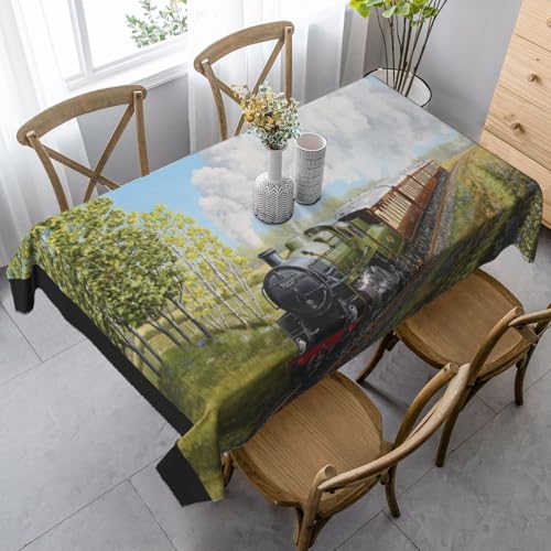 Dampfzug und Eisenbahn, 35 x 55 Zoll rechteckige Tischdecke, wasserdicht und staubdicht von YOFIEN