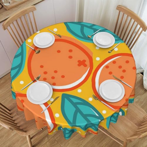 Retro-Muster mit Orangen, runde Tischdecke, 850 Zoll, Flecken- und knitterfrei, waschbare Tischdecke aus Polyester von YOFIEN