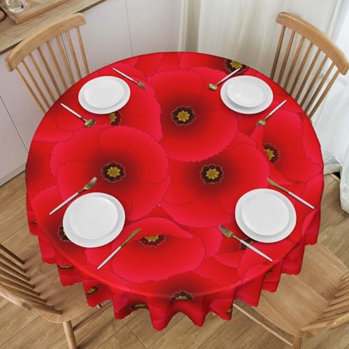 Roter Klatschmohn, runde Tischdecke, 496 Zoll, Flecken- und knitterresistent, waschbare Tischdecke aus Polyester Roter Klatschmohn, runde Tischdecke, 496 Zoll, Flecken- und knitterresistent, waschbare Tischdecke aus Polyester von YOFIEN