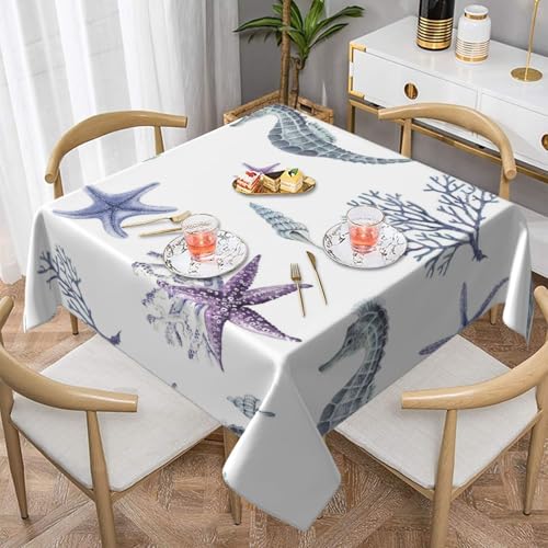 Seepferdchen, Koralle, Seestern, Meer, Sommer, quadratische Tischdecke, 140 x 140 cm, wasserdicht, staubdicht Seepferdchen, Koralle, Seestern, Meer, Sommer, quadratische Tischdecke, 140 x 140 cm, wasserdicht, staubdicht von YOFIEN