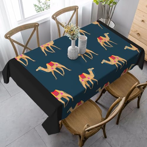 Tischdecke mit Kamel-Cartoon auf Blau, rechteckig, 88,9 x 139,7 cm, wasserdicht, staubdicht von YOFIEN