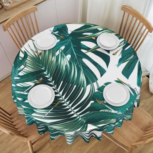 Tropisches Dschungel-Palmblatt, runde Tischdecke, 1149 cm, Flecken- und knitterresistent, waschbare Tischdecke aus Polyester Tropisches Dschungel-Palmblatt, runde Tischdecke, 1149 cm, Flecken- und knitterresistent, waschbare Tischdecke aus Polyester von YOFIEN
